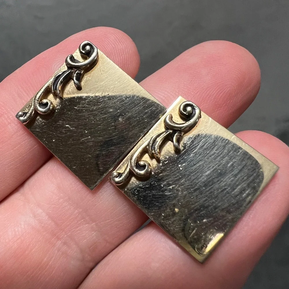 Vintage Swank Gold Tone Square Cufflinks Scroll‎ Design Detail Mid Century